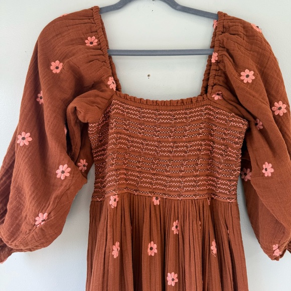 Free People Terracotta Floral embroidered boho midi dress - Picture 7 of 13